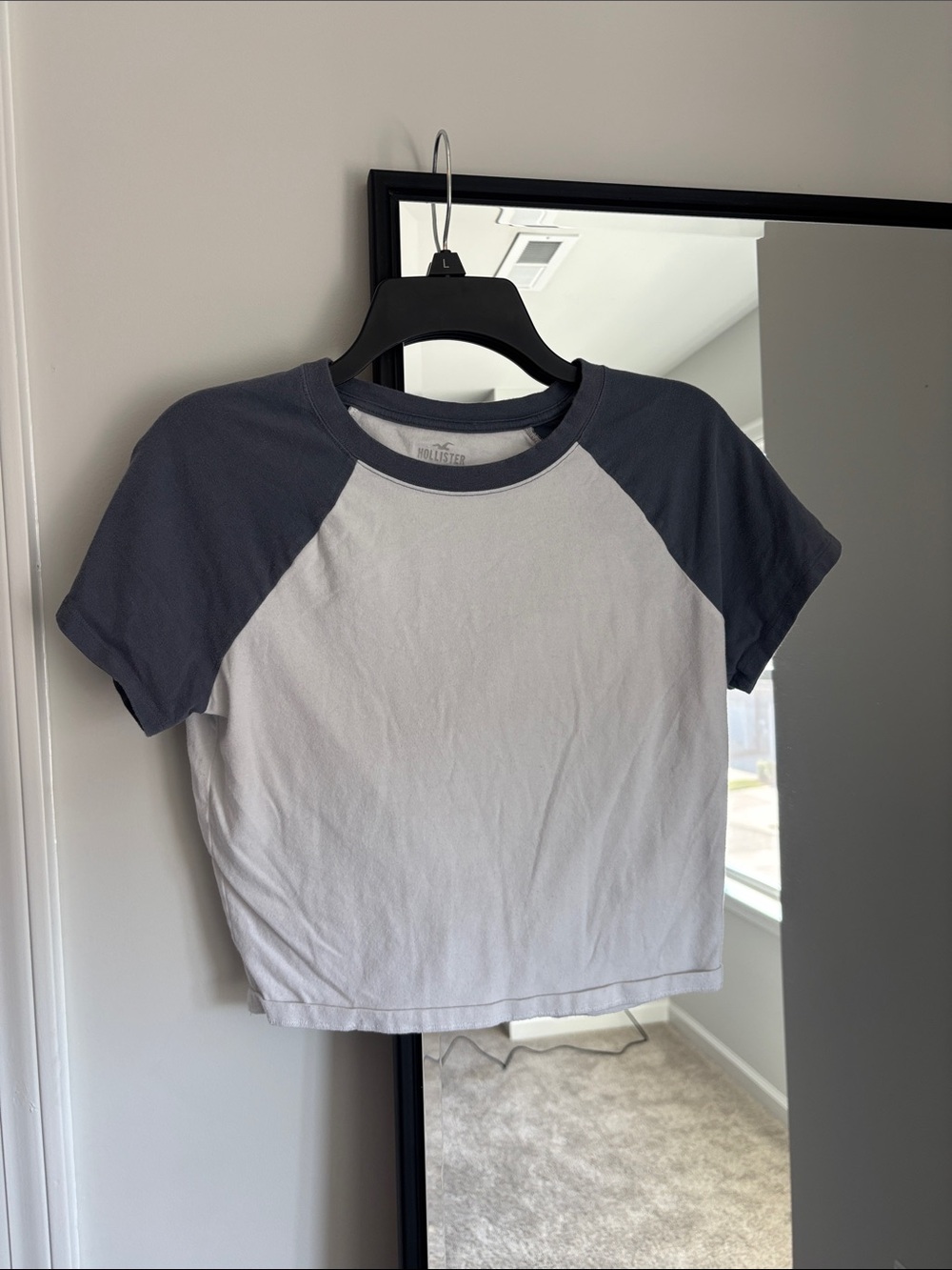 Hollister White Tee with Navy Raglan Sleeves